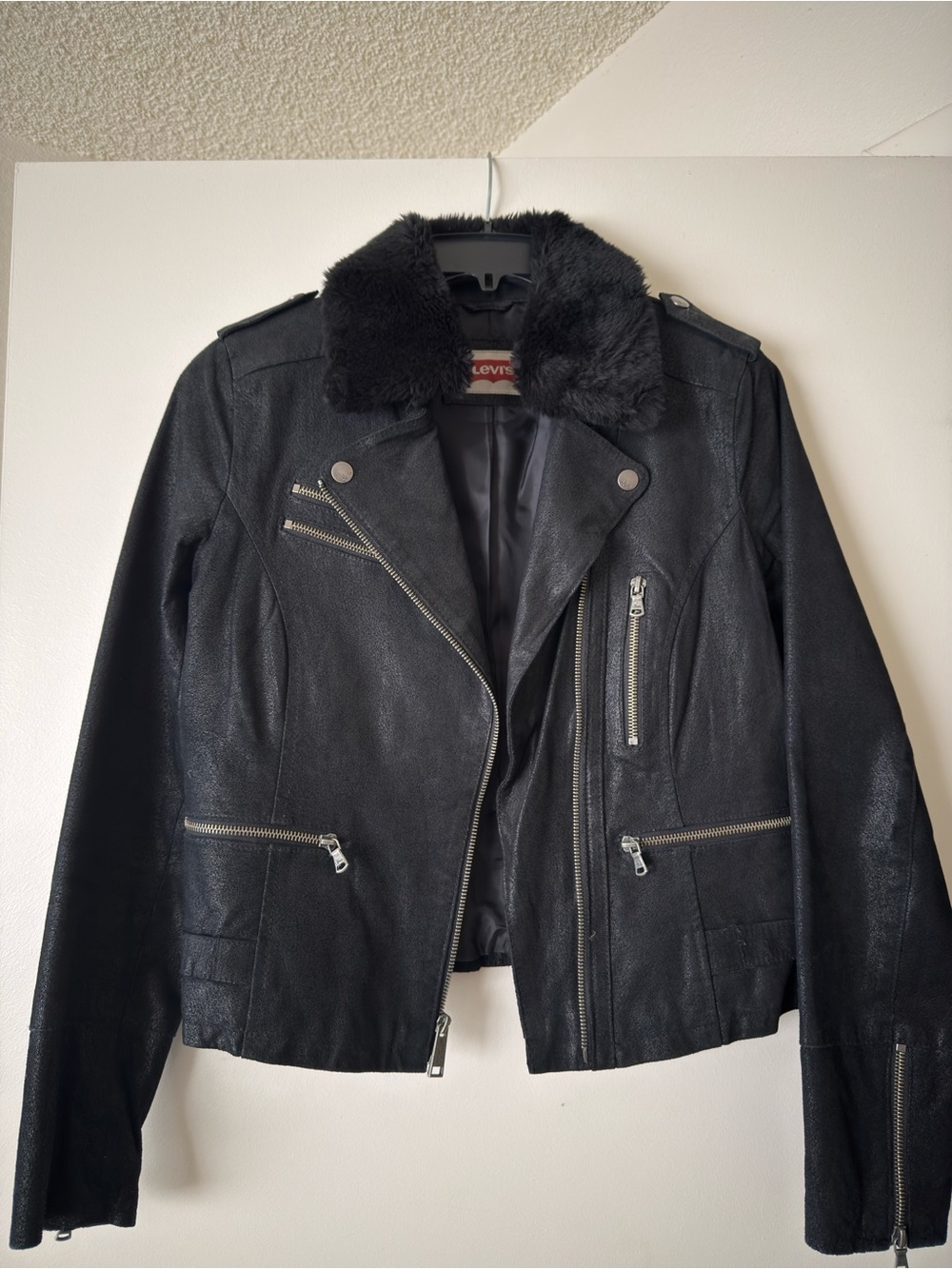 Levi's Black Faux Fur Collar Moto Jacket